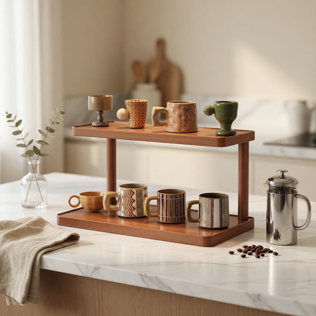 Wood Desk Organizer 2 Tier Bamboo Rack | Rustic Kitchen Counter Storage ...