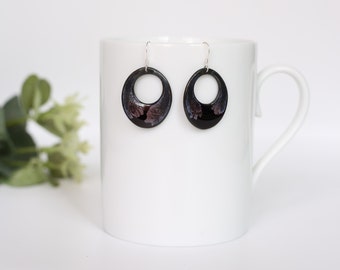 Ceramic earrings,black & light purple, porcelain
