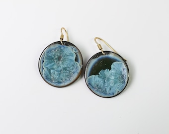 Ceramic earrings,black & pale blue, porcelain