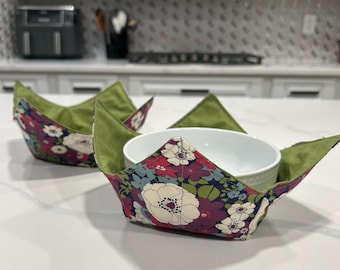 2er Set Handgefertigte Baumwoll Bowl Cozies | Mikrowellengeeignet Hot Bowl-Halter