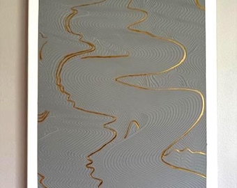 Textured Grey and Gold Abstract Canvas Art – 16x20 Handcrafted Wall Decor
