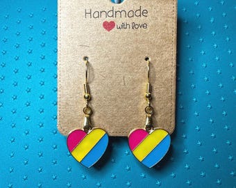 Handmade pansexual pride flag dangle earrings
