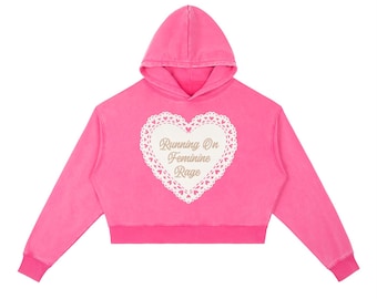 Femininer Rage Herz Hoodie | Retro Spitze Typografie Crop Sweatshirt