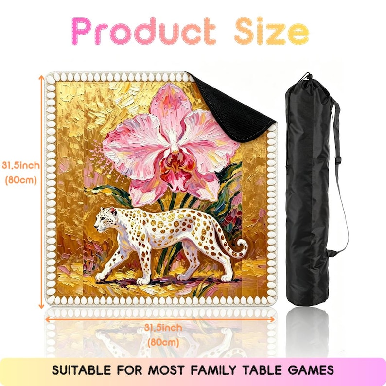 Preppy Leopard Mahjong Mat with Storage Bag, Table Game Mat, Floral Tropical Game Night Tile Table Mat Gift for Players or Hosts 31.5"x31.5" image 13