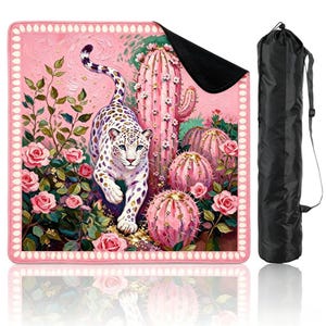 Preppy Leopard Mahjong Mat with Storage Bag, Table Game Mat, Floral Tropical Game Night Tile Table Mat Gift for Players or Hosts 31.5"x31.5" Pink