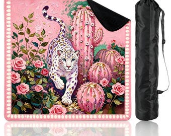 Preppy Leopard Mahjong Mat with Storage Bag, 31.5" x 31.5" Table Game Mat, Tropical Animal Board Game Table Cover for Gamers & Hosts