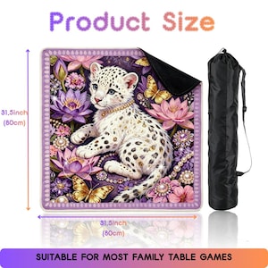 Preppy Leopard Mahjong Mat with Storage Bag, Table Game Mat, Floral Tropical Game Night Tile Table Mat Gift for Players or Hosts 31.5"x31.5" image 11