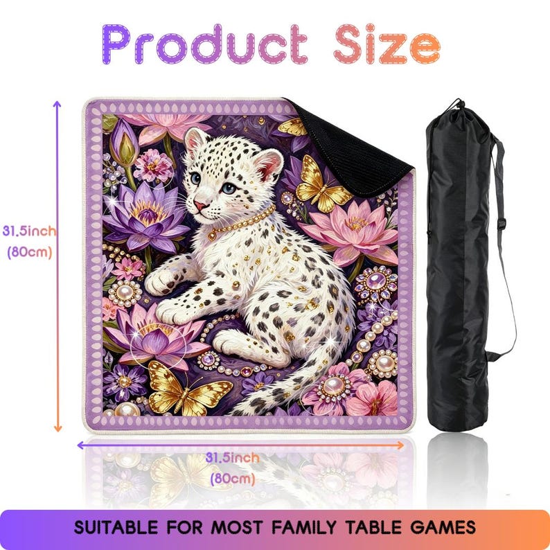 Preppy Leopard Mahjong Mat with Storage Bag, Table Game Mat, Floral Tropical Game Night Tile Table Mat Gift for Players or Hosts 31.5"x31.5" image 11