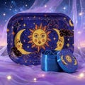 Celestial Blue Smoking Set - Rolling Tray & Grinder Kit, Ideal for Christmas Gifts, Easy to Carry, Artwork gift for her