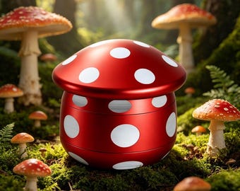 Aesthetic Mushroom Herb Grinder - 2.5" Large Aluminum Spice Crusher - Purple/Pink/Red/Green Mushroom Design - Gift for Her
