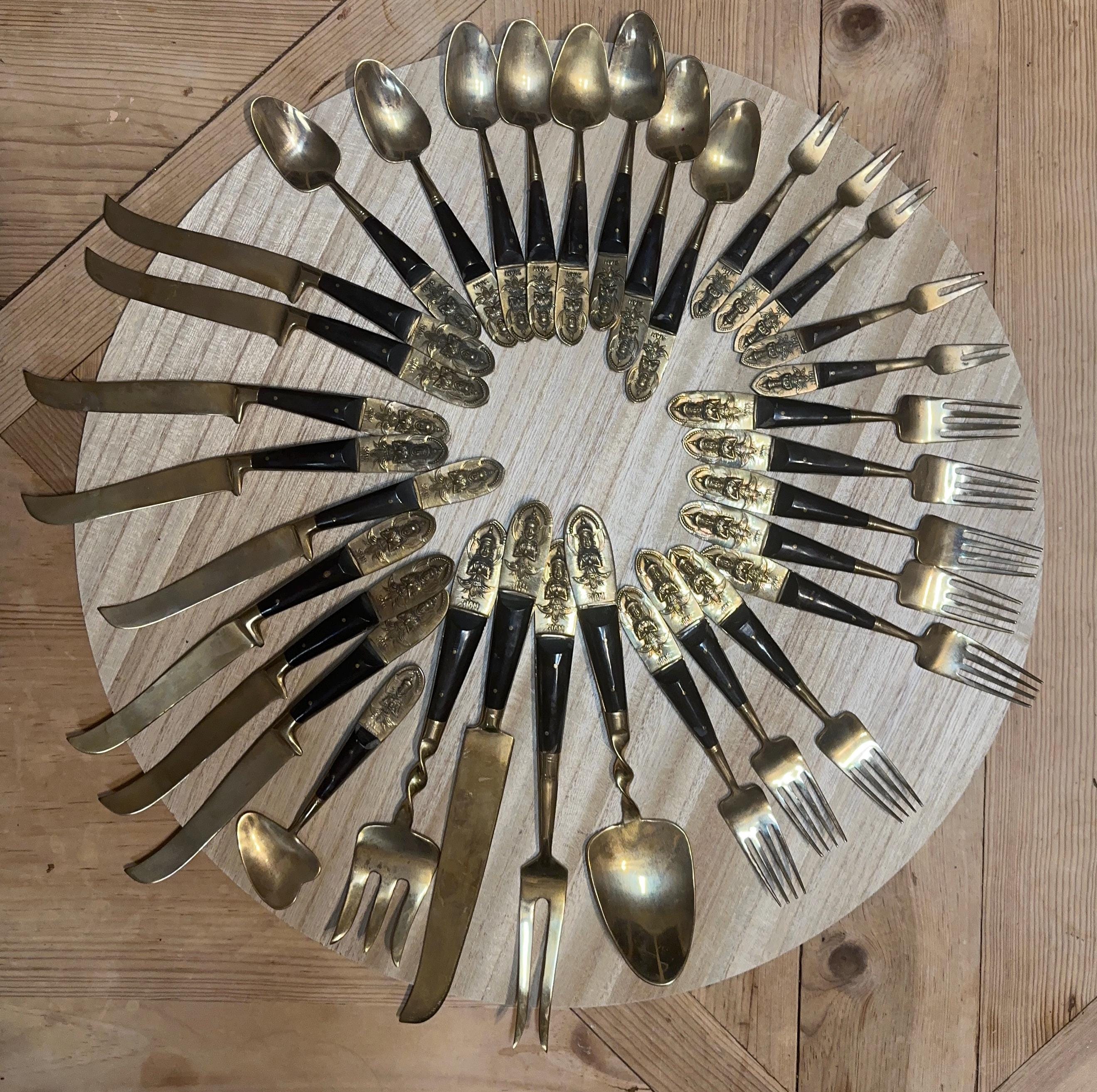 カトラリー(スプーン等) Thai Brass flatware Thai Brass Flatware - Etsy