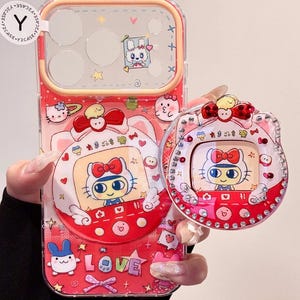 Funda para teléfono Tamagotchi Red MAGSAFE con accesorio, funda transparente Kawaii Y2K para iPhone 17 16 15 14 13 Pro Max, regalo para ella.