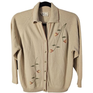 Vintage Talbott Taralan Small Cardigan Sweater Beige Orlon Acrylic