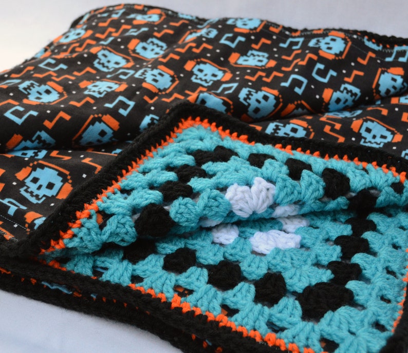 Digital skull crochet baby blanket granny square reversible Etsy
