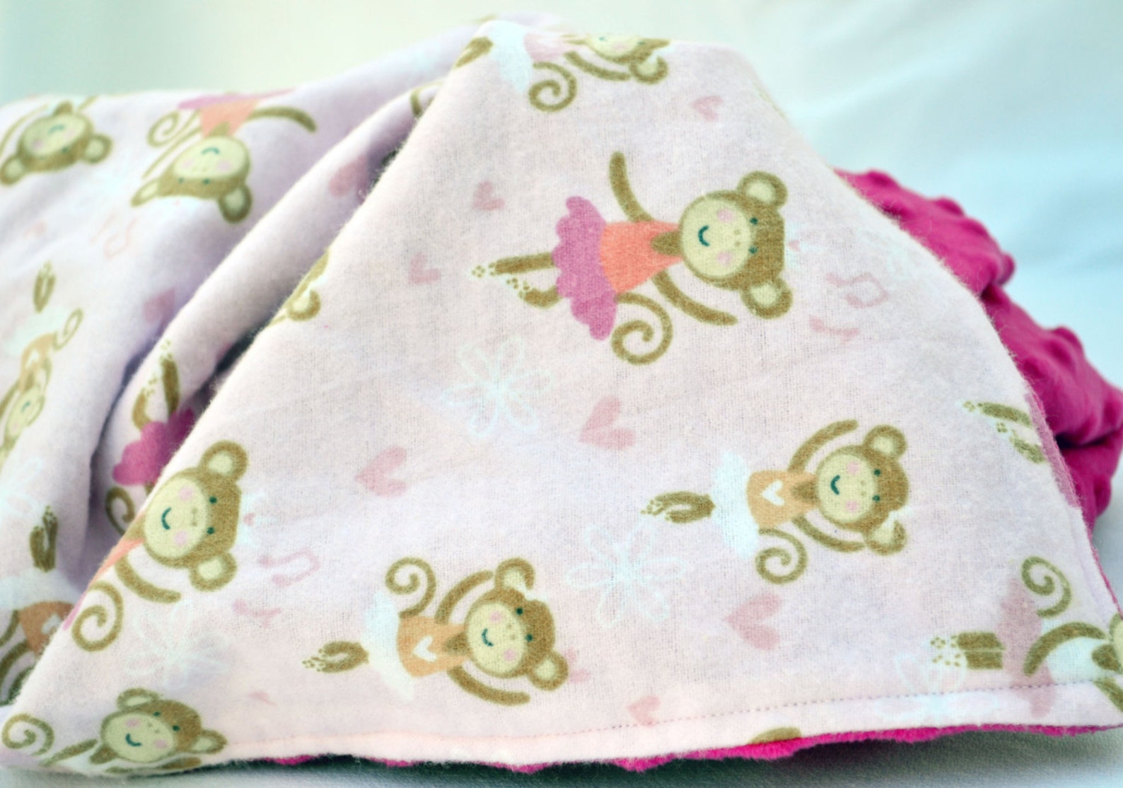 Pink Monkey Minky Baby Blanket Quilted Toddler Blanket Etsy