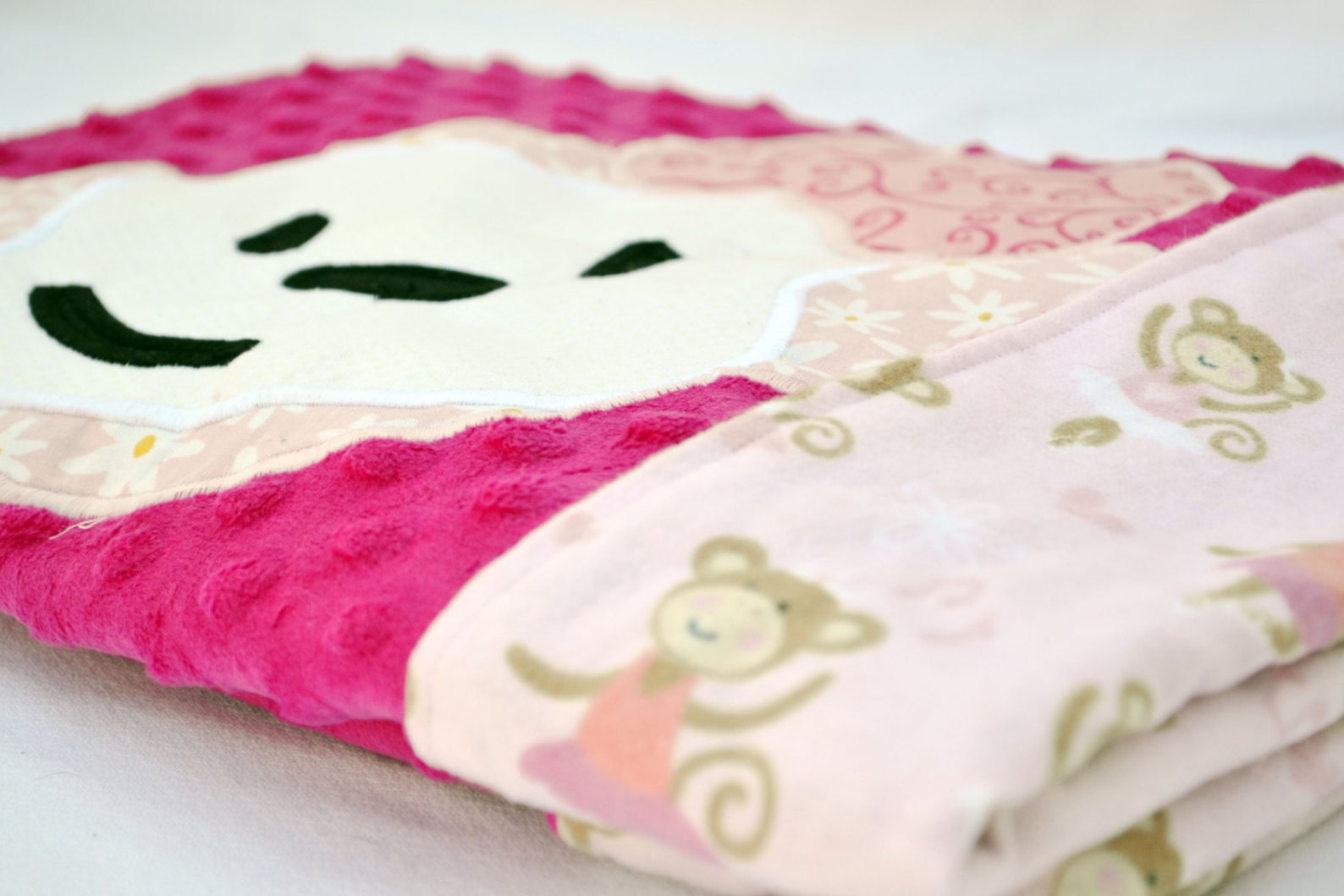 Pink Monkey Minky Baby Blanket Quilted Toddler Blanket Etsy