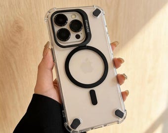 Magnetic Clear iPhone Case with Camera Lens Protection Stand Magsafe Cover