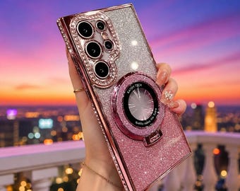 Magnetic Glitter Samsung Case, Bling Gradient Cover for Galaxy S26 S25 S24 Ultra Plus