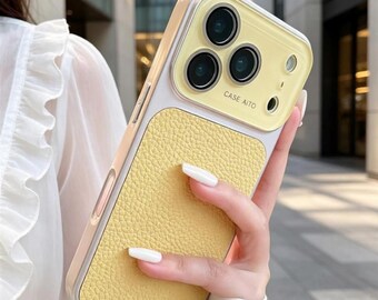 Luxury Lychee Leather iPhone Case, Shockproof Textured Cover for iPhone Pro Max
