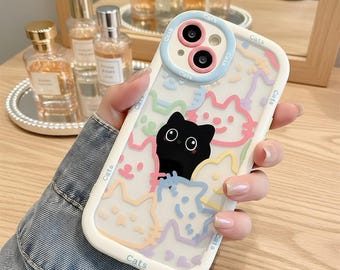 Cartoon Cat Silicone iPhone Case, Kawaii Animal Phone Cover, Shockproof Soft Protection