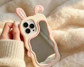 Bunny Ears Mirror iPhone Case: Kawaii Silicone Shockproof Cover (iPhone 16-11 Series)