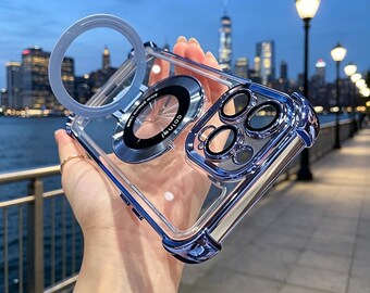 Luxury Magnetic Stand Case for iPhone 17 16 15 14 13 12 Pro Max Clear Shockproof Cover with Holder Kickstand