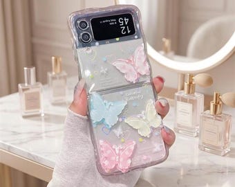 3D Butterfly Samsung Case, Wavy Frame Phone Cover (Galaxy Z Flip 6/5/4/3)