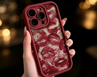Wine Red Lip Print iPhone Case: Shockproof Protective Cover for iPhone Models