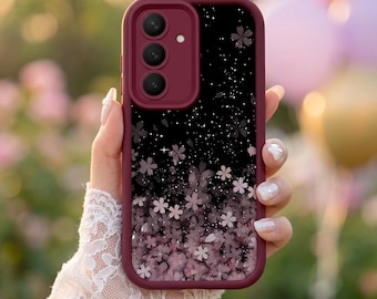 Cherry Blossom Samsung Case Floral Silicone Protective Cover for Galaxy S25 S24 Ultra A Series