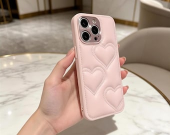 Quilted Heart Leather iPhone Case, Soft Protective Cover, Minimalist Style