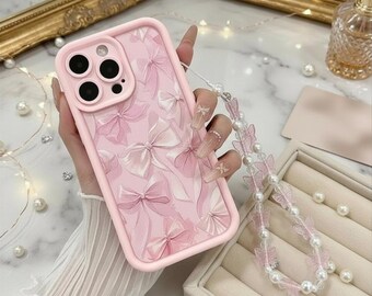 Pink Bow Butterfly Charm iPhone Case, Silicone Shockproof Cover