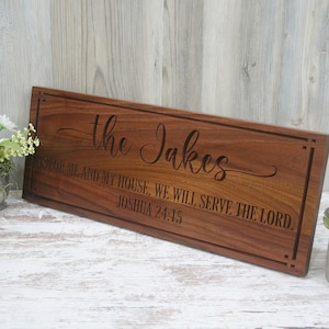 Personalized Family Name Sign Custom Wedding Gift As for me and my house we will serve the Lord Joshua 24:15 carved wood sign SM-W