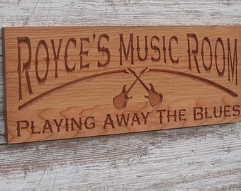 Personalized Guitar Studio Sign; Rock Star Man Cave Decor; Handcrafted Wooden Music Room Plaque; Musician Gift; Bar Wall Art; GR-C