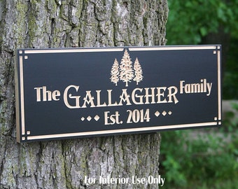 Cabin Gift; Personalized Lake House Sign with Pine Trees; Rustic Carved Wooden Plaque; Country Cottage Housewarming Present; TE3-B