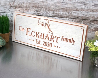 Vacation Home Gift; Personalized Dolphin Beach Sign; Custom Nautical Lake House Plaque; Coastal Family Decor; Ocean Welcome Wall; KD-K
