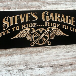 Motorcycle Sign Personalized Garage Sign Man Cave Sign Carved Wood Sign Guy Gift Tool Rules Signs Benchmark Signs LG-B image 2