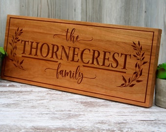 Family Last Name Sign with Laurel Established Name Sign Housewarming Gift Personalized Wood Sign Personalized Family Sign FL-C