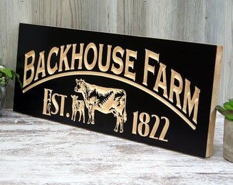 Farmhouse Gift; Personalized Cattle Ranch Sign; Custom Family Farm Name Plaque; Carved Longhorn Wood Decor; Rustic Country Wall Art; JC-B