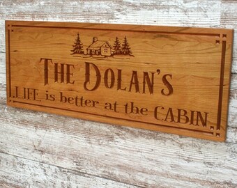 Lake House Gift; Personalized Cabin Wall Decor; Rustic Carved Wooden Plaque; Hunting Lodge Housewarming Present; River Retreat; TC3-C