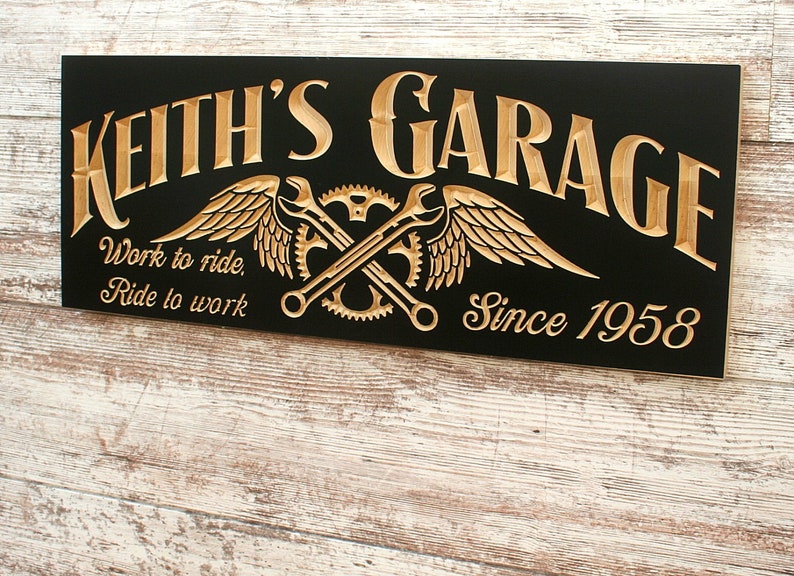 Motorcycle Sign Personalized Garage Sign Man Cave Sign Carved Wood Sign Guy Gift Tool Rules Signs Benchmark Signs LG-B image 7