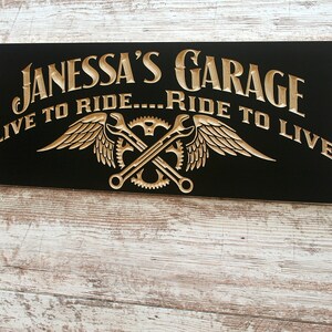 Motorcycle Sign Personalized Garage Sign Man Cave Sign Carved Wood Sign Guy Gift Tool Rules Signs Benchmark Signs LG-B image 3