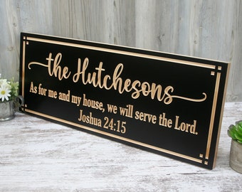 Custom Wooden Sign With Joshua 24:15 Personalized Family Name Perfect Wedding Gift   As For Me And My House We Shall Serve The Lord; SM9-B