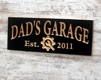 Gifts For Dad Garage Workshop Sign; Personalized Retro Mechanic Plaque; Custom Biker Decor; Carved Wooden Man Cave Display; GW-B/