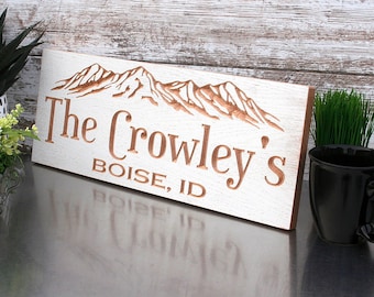 Mountain Cabin Gift; Personalized Ski Chalet Sign with Elevation; Rustic Carved Wooden Plaque; Alpine Retreat Housewarming; TM-K