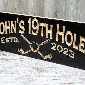 Personalized Golf Clubhouse Sign - Handcrafted Wooden 19th Hole Golf Sign Custom Carved Man Cave Sign Garage Sign Benchmark Signs NH-B