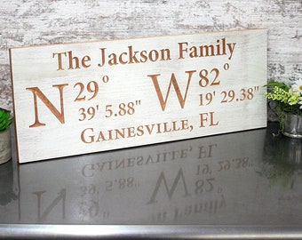 New Home Gift; Personalized Family Established Sign; GPS Coordinates Address Plaque; Realtor Closing Decor; Longitude Wall Art; SC-K