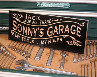 Personalized Garage Workshop Sign; Custom Man Cave Decor; Handcrafted Rustic Wooden Plaque; Unique Vintage Style Gift for Him; BG3-B