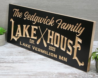 Lake House Gift; Personalized Boat Oars Cabin Sign; Custom Rustic Dock Decor; Carved Family Name Plaque; Waterfront Lodge Wall Art; LK-B