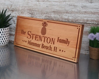 Beach House Gift; Personalized Coastal Family Name Sign; Handcrafted Pineapple Welcome Plaque; Nautical Housewarming Decor; TP-C