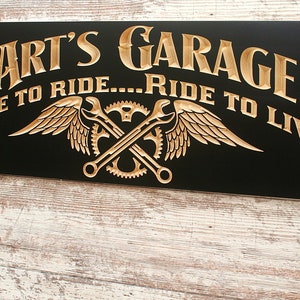 Motorcycle Sign Personalized Garage Sign Man Cave Sign Carved Wood Sign Guy Gift Tool Rules Signs Benchmark Signs LG-B image 5